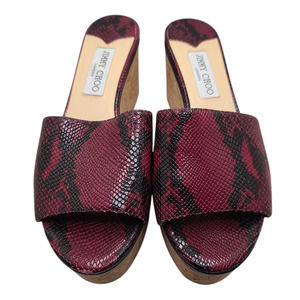 Jimmy Choo Deedee 80 Snakeskin Printed Leather Bordeaux Wedge 38.5EU/8.5US *Read